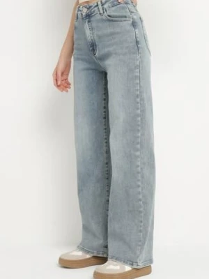 Jasnoniebieskie Jeansy o Szerokim Kroju z Wysokim Stanem Oliriva hello miss