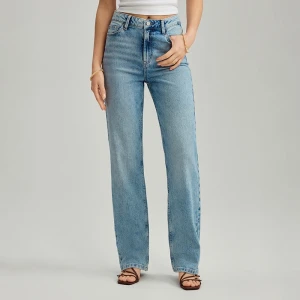 Jasnoniebieskie jeansy straight fit z wysokim stanem House