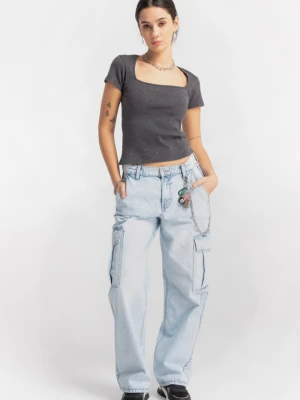 Jasnoniebieskie jeansy typu cargo z prostymi nogawkami Reporter