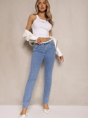 Jasnoniebieskie Jeansy Typu Skinny z Bawełną High Waist Novorine