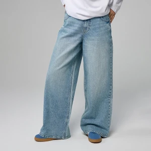 Jasnoniebieskie jeansy wide leg high waist z gumką w pasie House
