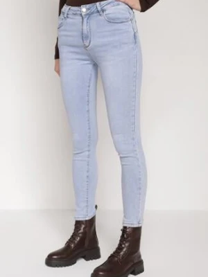 Jasnoniebieskie Jeansy z Bawełną i Efektem Push Up o Dopasowanym Kroju Flortebia hello miss