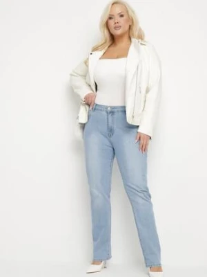 Jasnoniebieskie Jeansy z Bawełną i Wysokim Stanem o Dopasowanym Kroju z Przetarciami Vinnalia b.s.jeans
