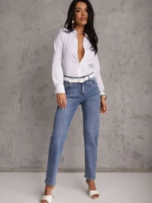 Jasnoniebieskie Jeansy z Bawełną o Fasonie Mom Fit Qastorea