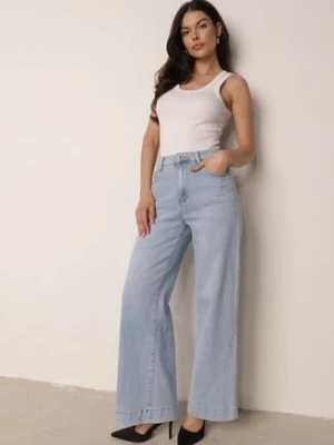 Jasnoniebieskie Jeansy z Bawełny o Szerokim Kroju z Wysokim Stanem Senoth daysie