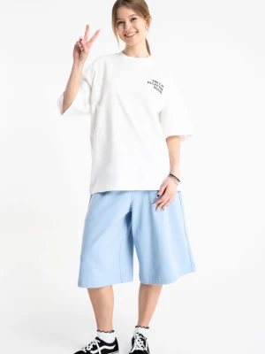 Jasnoniebieskie krótkie spodenki dresowe bez nadruków Reporter