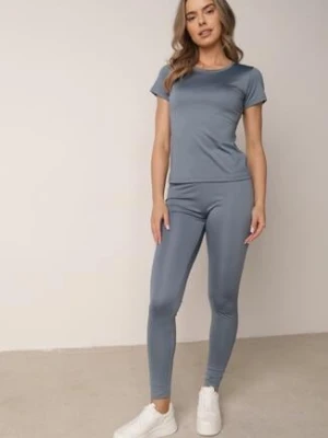 Jasnoniebieskie Legginsy w Stylu Basic z Wyszczuplającym Pasem Samertes glo-story