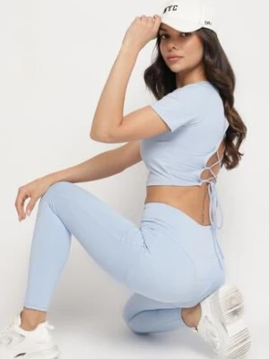 Jasnoniebieskie Legginsy z Modelującymi Przeszyciami Selettia
