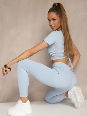 Jasnoniebieskie Legginsy z Ozdobnymi Przeszyciami z Efektem Modelowania Carittia