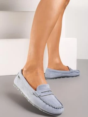 Jasnoniebieskie Mokasyny z Imitacji Zamszu na Płaskiej Podeszwie Sallevia