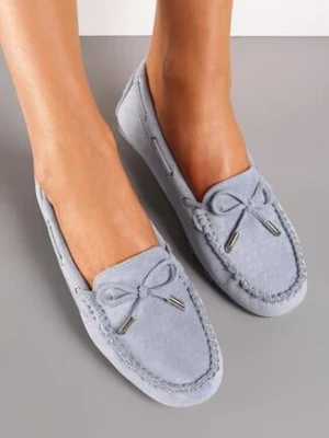 Jasnoniebieskie Mokasyny z Ozdobną Kokardką i Wiązaniami po Bokach Vimedia