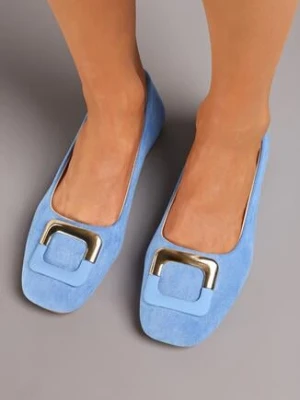 Jasnoniebieskie Płaskie Klasyczne Balerinki z Ozdobną Klamrą Nassnema