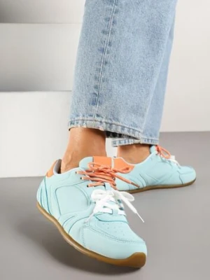 Jasnoniebieskie Sneakersy Ozdobione Przeszyciami i Podwójnym Sznurowaniem Telisaria