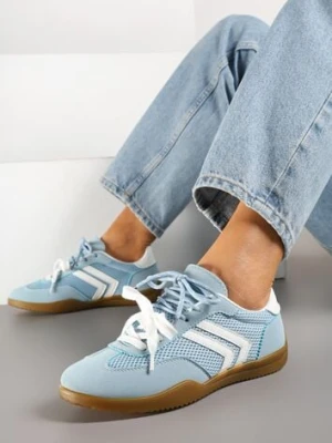 Jasnoniebieskie Sneakersy w Stylu Tenisówek Ozdobione Geometrycznym Wzorem Teloriella