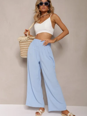 Jasnoniebieskie Spodnie Kuloty High Waist z Gumką w Talii Lipadre H&s