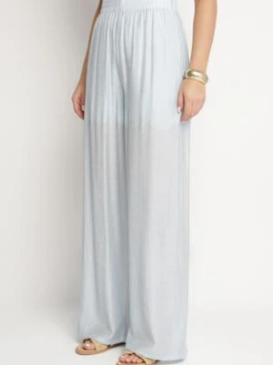 Jasnoniebieskie Spodnie Palazzo o Szerokim Kroju z Gumką w Pasie i Wysokim Stanem Jenanetia by swan