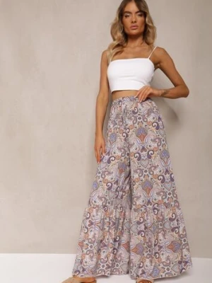 Jasnoniebieskie Spodnie z Rozszerzanymi Nogawkami z Wiskozy High Waist z Gumką w Talii Nasie