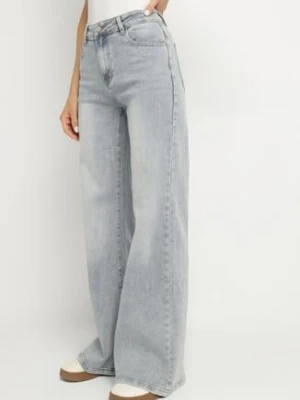 Jasnoniebieskie Szerokie Jeansy z Bawełny z Wysokim Stanem Daviora hello miss