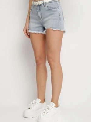 Jasnoniebieskie Szorty Jeansowe z Ozdobnymi Przetarciami Tenafela hello miss