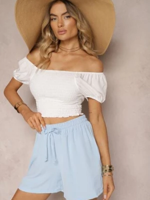 Jasnoniebieskie Szorty o Luźnym Kroju High Waist z Gumką w Talii Vimallora
