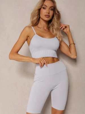 Jasnoniebieskie Szorty Typu Kolarki High Waist z Szeroką Gumką w Talii Nanseline j.style