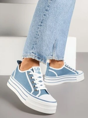 Jasnoniebieskie Trampki na Platformie Ozdobione Cyrkoniami Arenoria mellisa