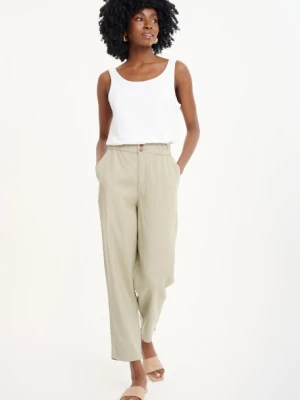 Jasnooliwkowe spodnie z lnem Greenpoint