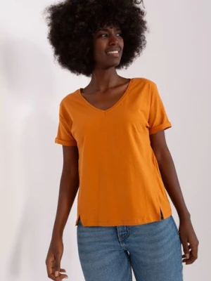 Jasnopomarańczowy damski t-shirt basic z rozcięciami Lily Rose