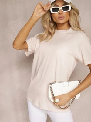 Jasnoróżowa Bawełniana Koszulka z Krótkim Rękawem Anemila