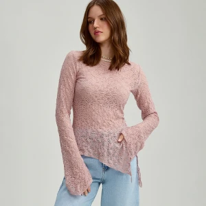 Jasnoróżowa bluzka z długim rękawem kremowa House