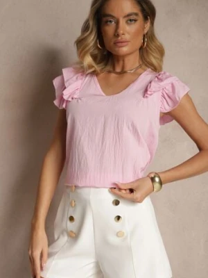 Jasnoróżowa Bluzka z Wiskozą i Falbankami Divama j studio
