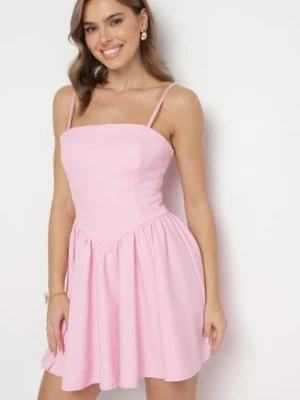 Jasnoróżowa Gorsetowa Sukienka z Rozkloszowanym Dołem Lealetia allyson