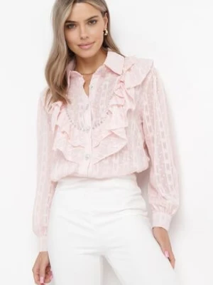 Jasnoróżowa Koszula Plumeti z Błyszczącą Nitką i Falbankami Banie elsa.m by may