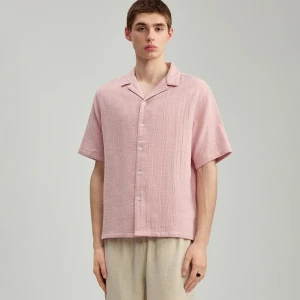 Jasnoróżowa koszula z krótkim rękawem ze strukturalnej tkaniny House