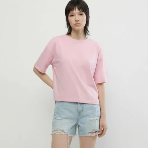 Zdjęcie produktu Jasnoróżowa koszulka cropped z okrągłym dekoltem House pastelowy różowy