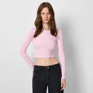 Jasnoróżowa krótka koszulka basic z długim rękawem House