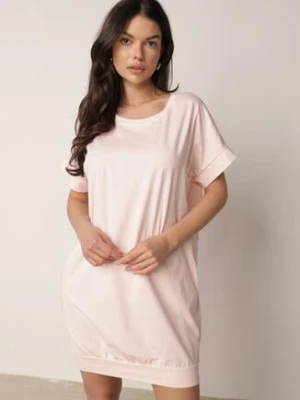 Jasnoróżowa Pudełkowa Sukienka T-shirtowa o Krótkim Kroju Orlella glo-story