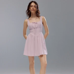 Jasnoróżowa sukienka mini z wiskozą i lnem House