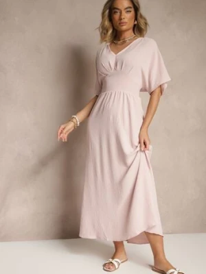 Jasnoróżowa Sukienka o Rozkloszowanym Kroju z Gumką w Talii Iffine cflo