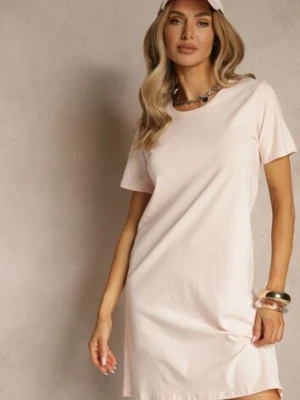 Jasnoróżowa Sukienka z Bawełny o T-shirtowym Fasonie Niliora glo-story