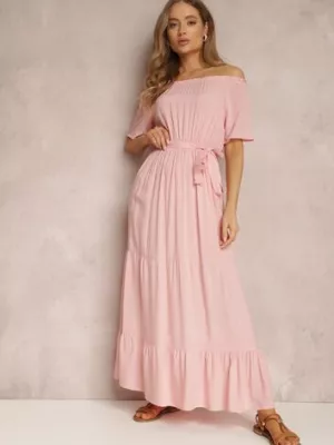 Jasnoróżowa Sukienka z Wiskozy Phoebiolea j&x
