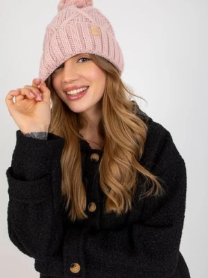 Jasnoróżowa zimowa czapka damska z pomponem RUE PARIS