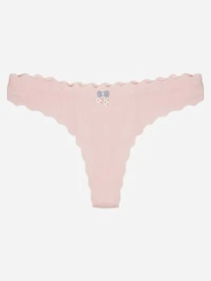 Jasnoróżowe Bawełniane Majtki Stringi z Prążkowanej Tkaniny Eziane han