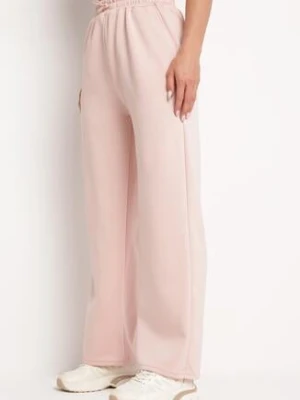 Jasnoróżowe Klasyczne Szerokie Spodnie z Wysokim Stanem i Gumką w Pasie Lortia alina