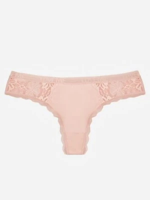 Jasnoróżowe Majtki Stringi Ozdobione Koronką z Bawełną Meniliphis