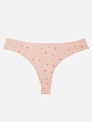 Jasnoróżowe Majtki Stringi z Bawełną w Kwiaty Calylia han