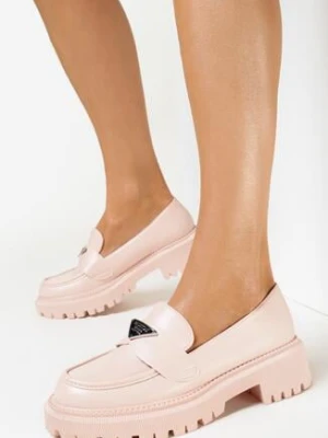 Jasnoróżowe Mokasyny z Trójkątną Klamerką Cambrea