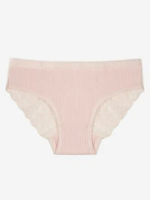 Jasnoróżowe Prążkowane Majtki Figi z Bawełny Zdobione Koronką Erwelia han
