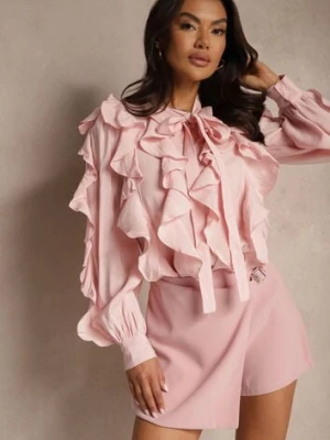 Jasnoróżowe Spódnico-Szorty High Waist z Paskiem i Klamrą Nonithra metro five