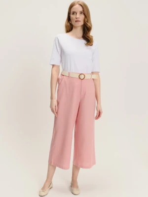 Jasnoróżowe spodnie kuloty z paskiem Greenpoint